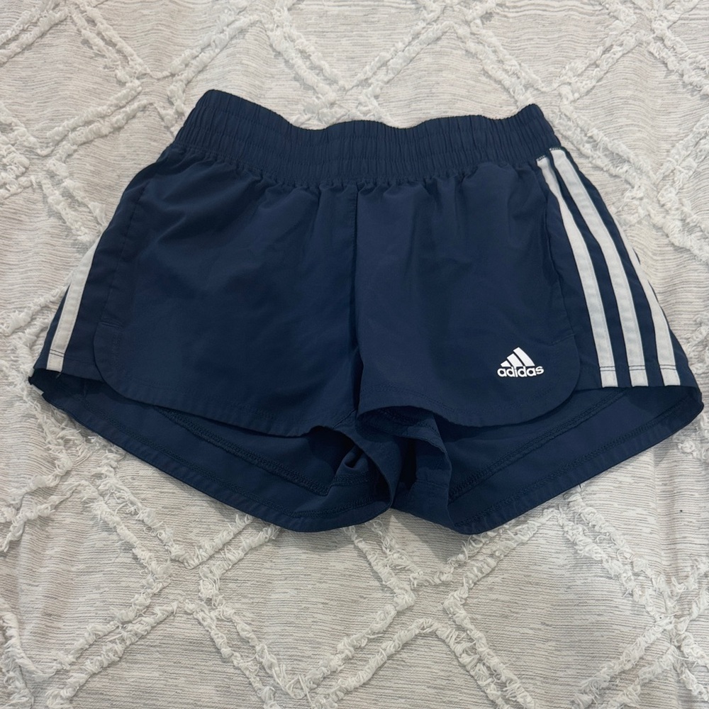 Adidas Dark Blue Sports Shorts with White Stripes
